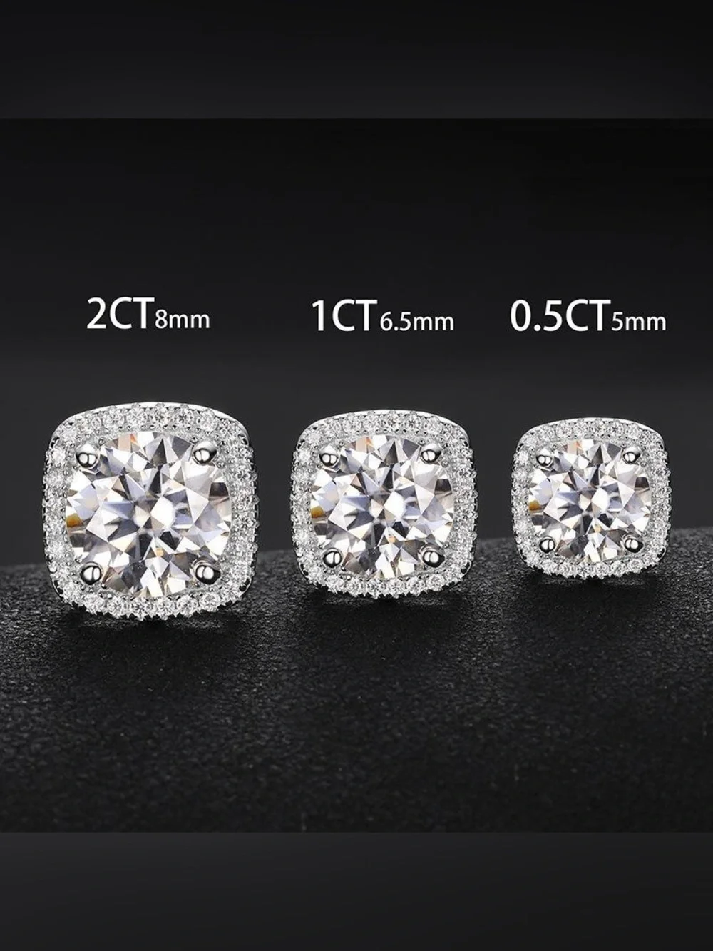 S925 Sterling Silver MOISSANITE 1ct Halo Stud Earrings